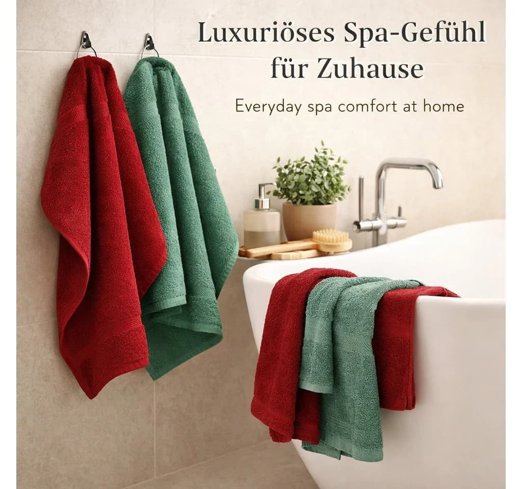 Betz Premium Handtuch-Set 12-tlg. 100% Baumwolle Rubinsteinrot/Tannengrün