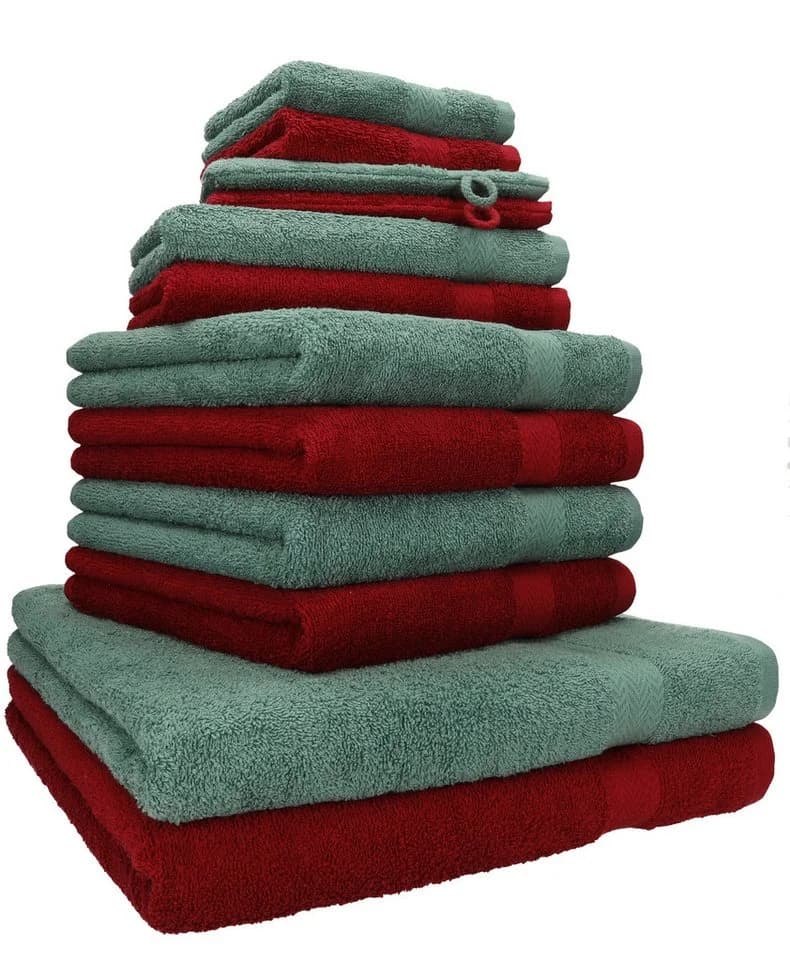 Betz Premium Handtuch-Set 12-tlg. 100% Baumwolle Rubinsteinrot/Tannengrün - Bild 2