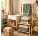 Betz Premium Handtuch-Set 12-tlg. 100% Baumwolle Sand/Tannengrün Bild 1