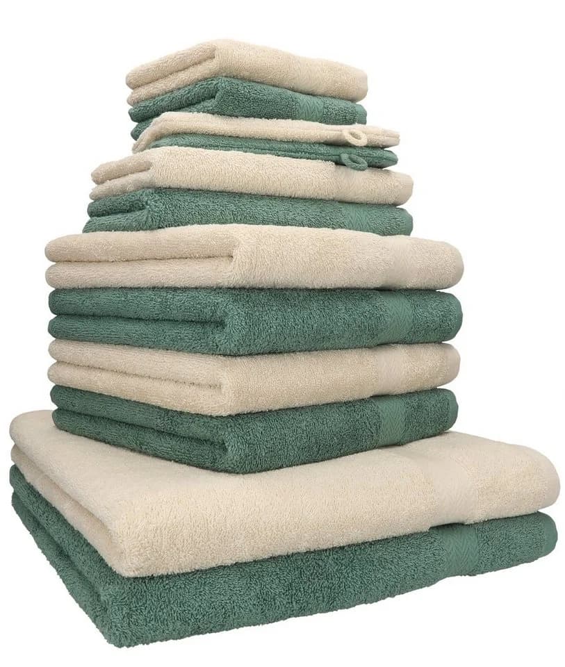 Betz Premium Handtuch-Set 12-tlg. 100% Baumwolle Sand/Tannengrün - Bild 2