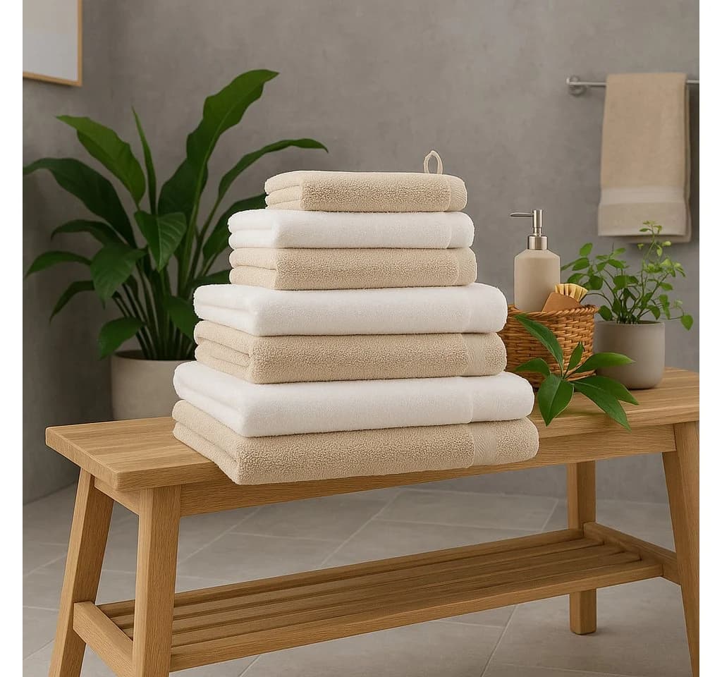 Betz Premium Handtuch-Set 12-tlg. Weiß/Sand 100% Baumwolle - Bild 5