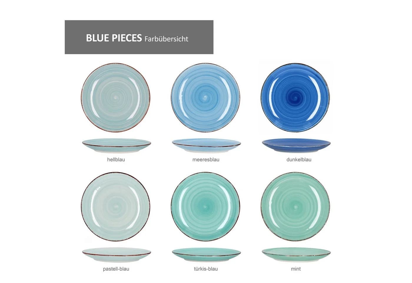 MamboCat Teller-Set 18tlg. Blue Curacao 6 Personen Blau/Türkis Steingut
