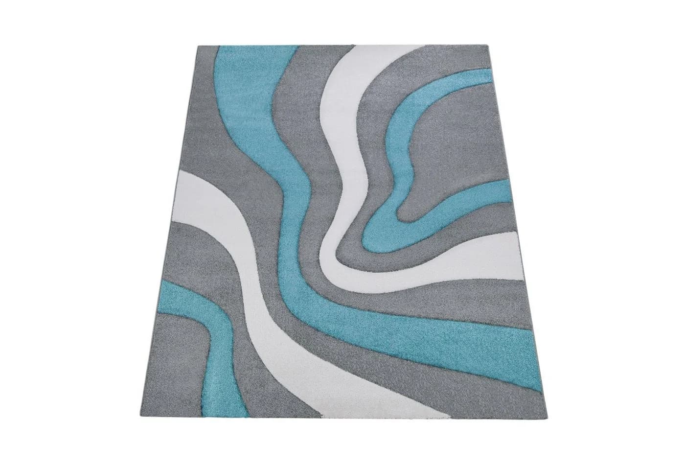 PACO HOME Teppich Diamond 760 Blau Türkis Modernes Wellen Muster Kurzflor - Bild 2