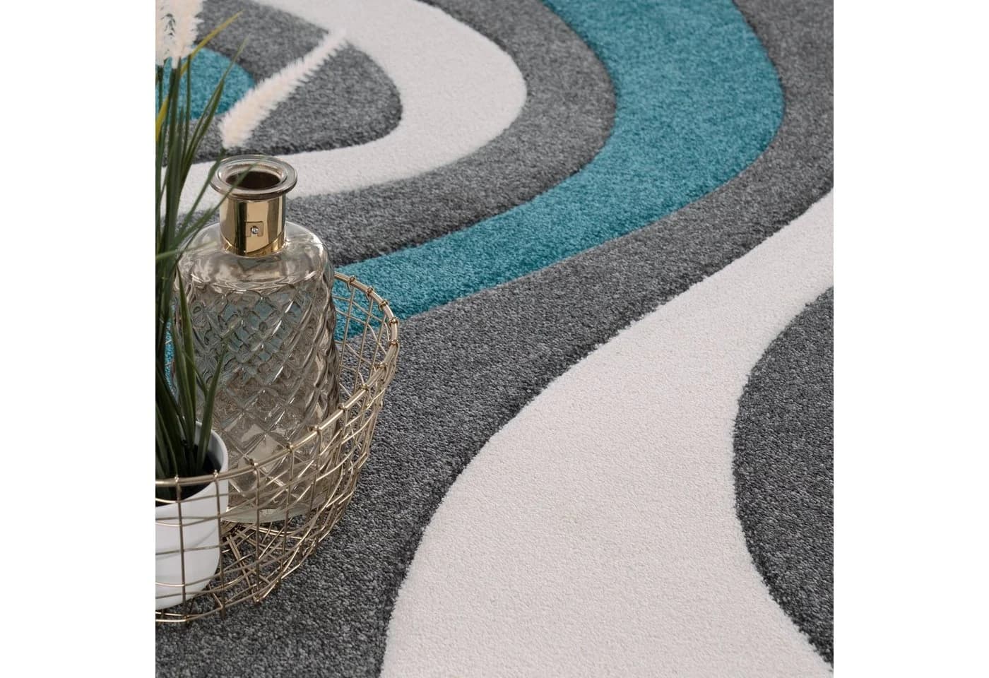 PACO HOME Teppich Diamond 760 Blau Türkis Modernes Wellen Muster Kurzflor - Bild 5