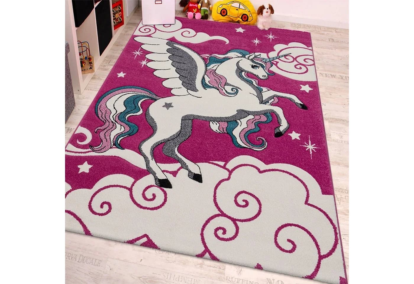 PACO HOME Kinderteppich Diamond 640 Pink 3D-Einhorn