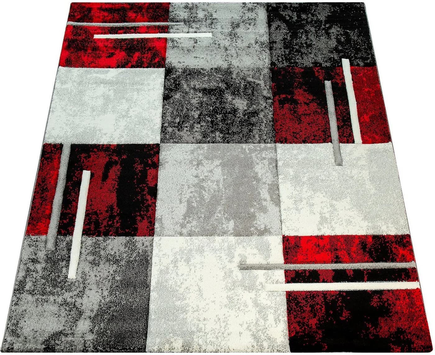 Paco Home Teppich Diamond 663 Rot Grau Karo Kurzflor