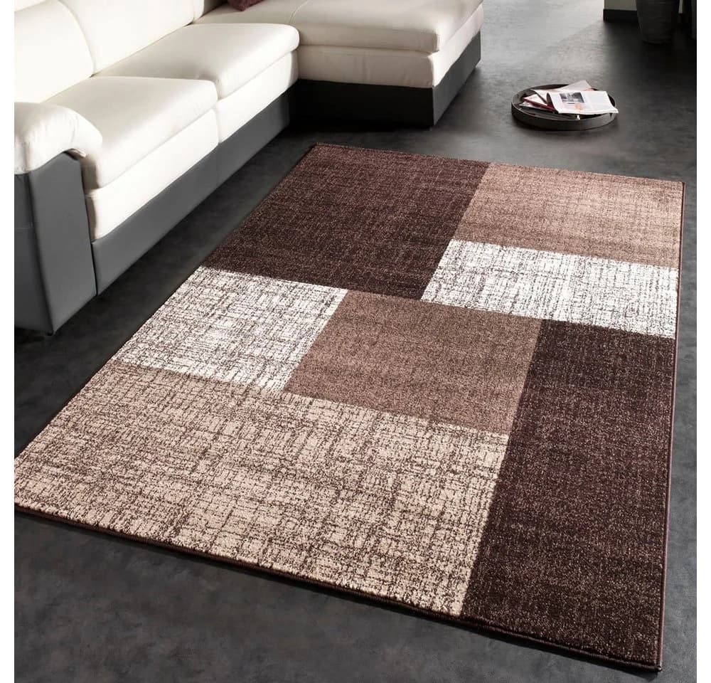 Paco Home Teppich Mondial 105 Braun Modernes Karo Muster Kurzflor - Bild 2