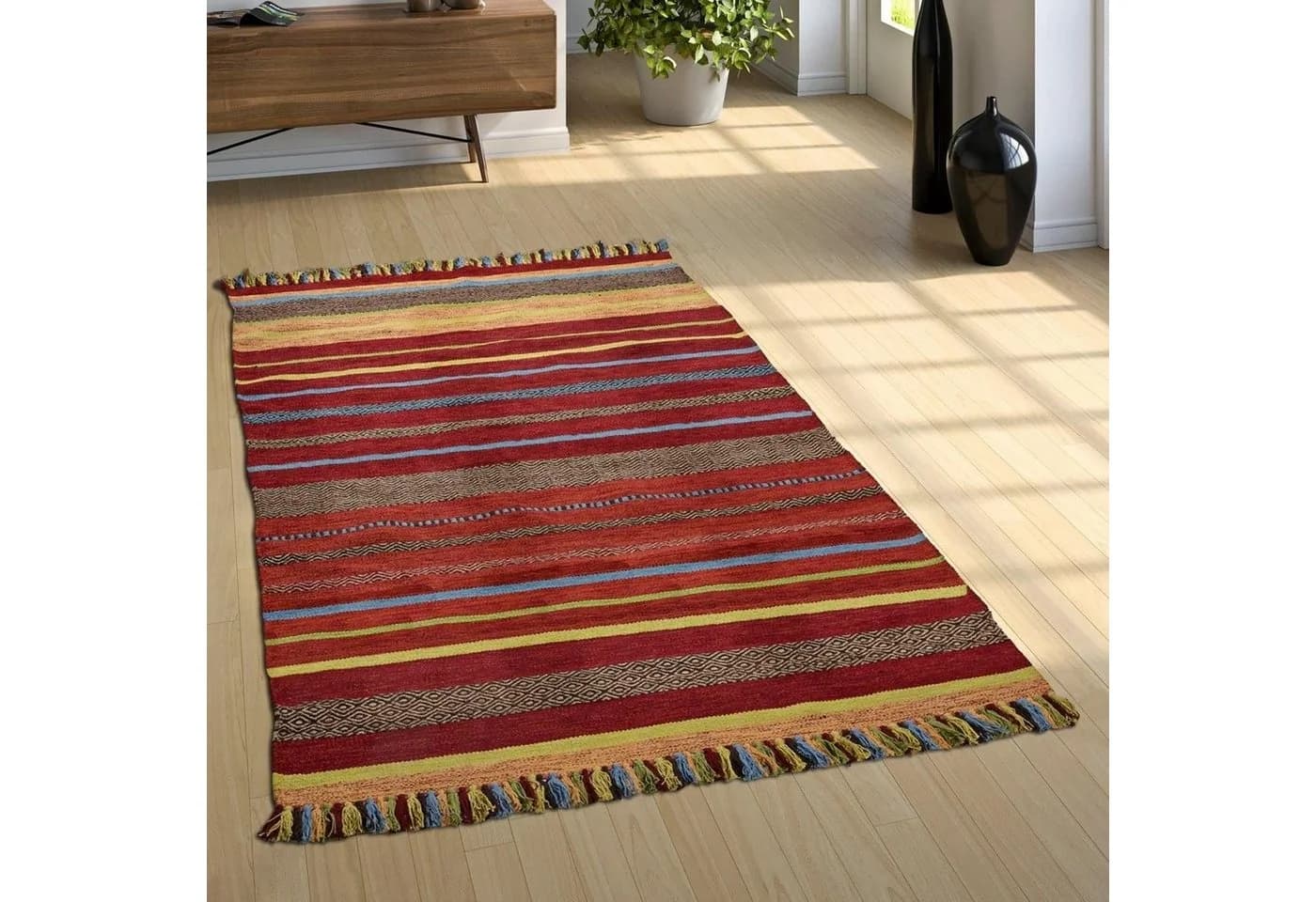 Paco Home Teppich Kilim 213 Wendeteppich Baumwolle Gestreift