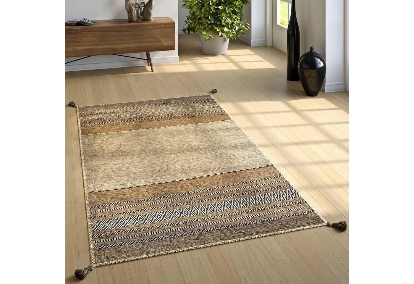 PACO HOME Kilim 217 Teppich beige handgewebt Wendeteppich - Bild 5