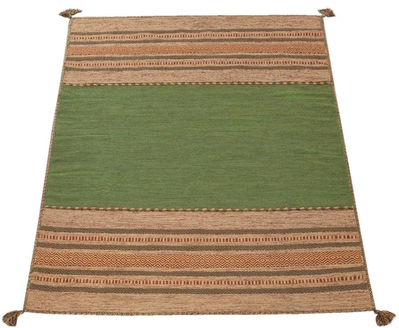Paco Home Teppich Kilim 217 Grün Gestreift Handgewebt - Bild 2