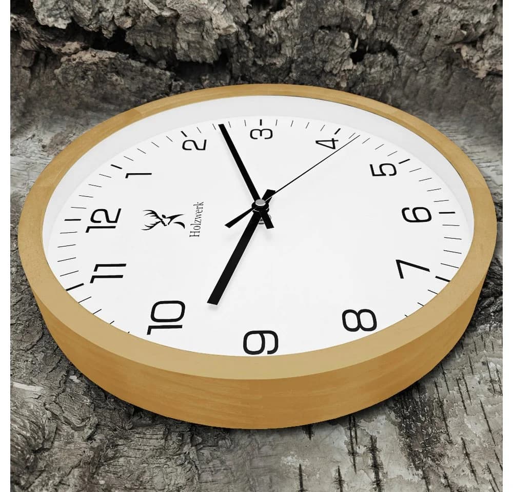 Holzwerk Wanduhr Designer Loft Holz Quarz Wand Uhr 30 cm