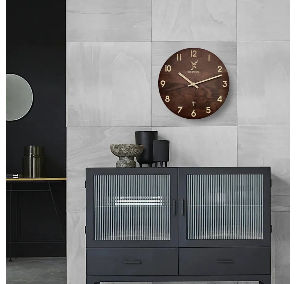 Holzwerk Funkwanduhr Modern Vintage Loft 25cm Holz Braun