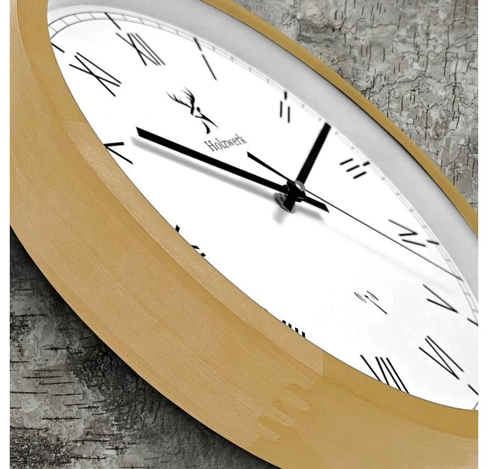 Holzwerk Funkwanduhr Loft Design Holz Analog Römische Ziffern Beige Braun - Bild 5