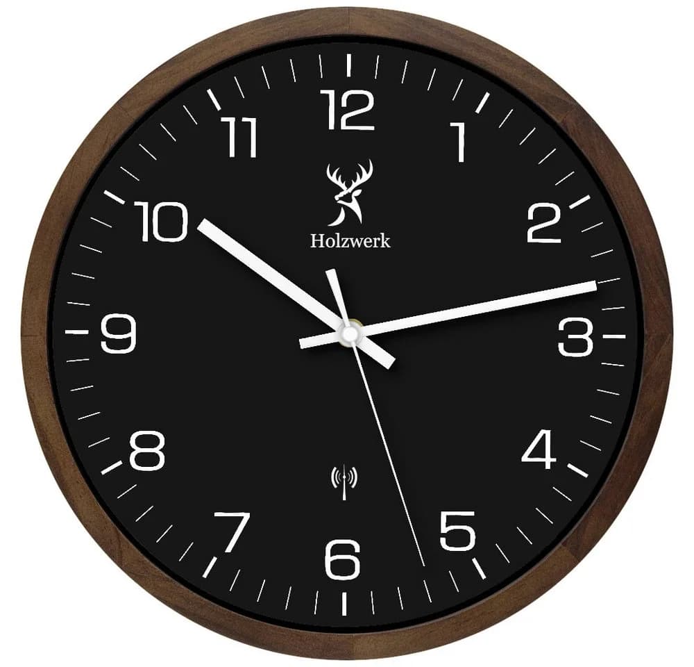 Holzwerk Funkwanduhr 30cm Massivholz Braun Schwarz - Bild 2