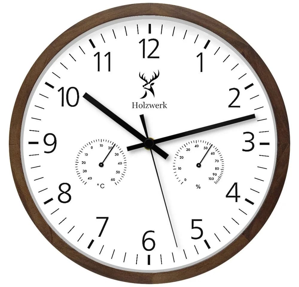 Holzwerk Wanduhr mit Thermometer & Hygrometer Beige/Braun - Bild 2