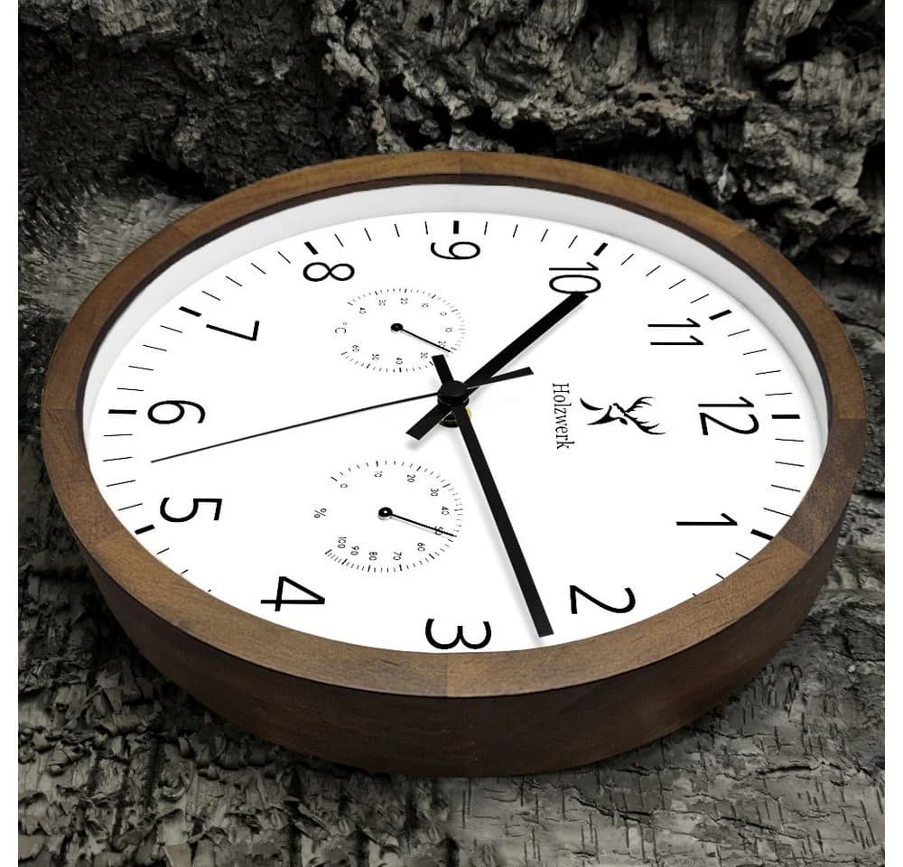 Holzwerk Wanduhr mit Thermometer & Hygrometer Beige/Braun - Bild 4