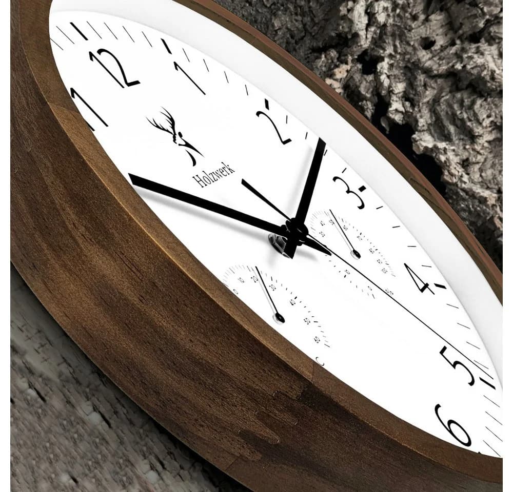 Holzwerk Wanduhr mit Thermometer & Hygrometer Beige/Braun - Bild 5