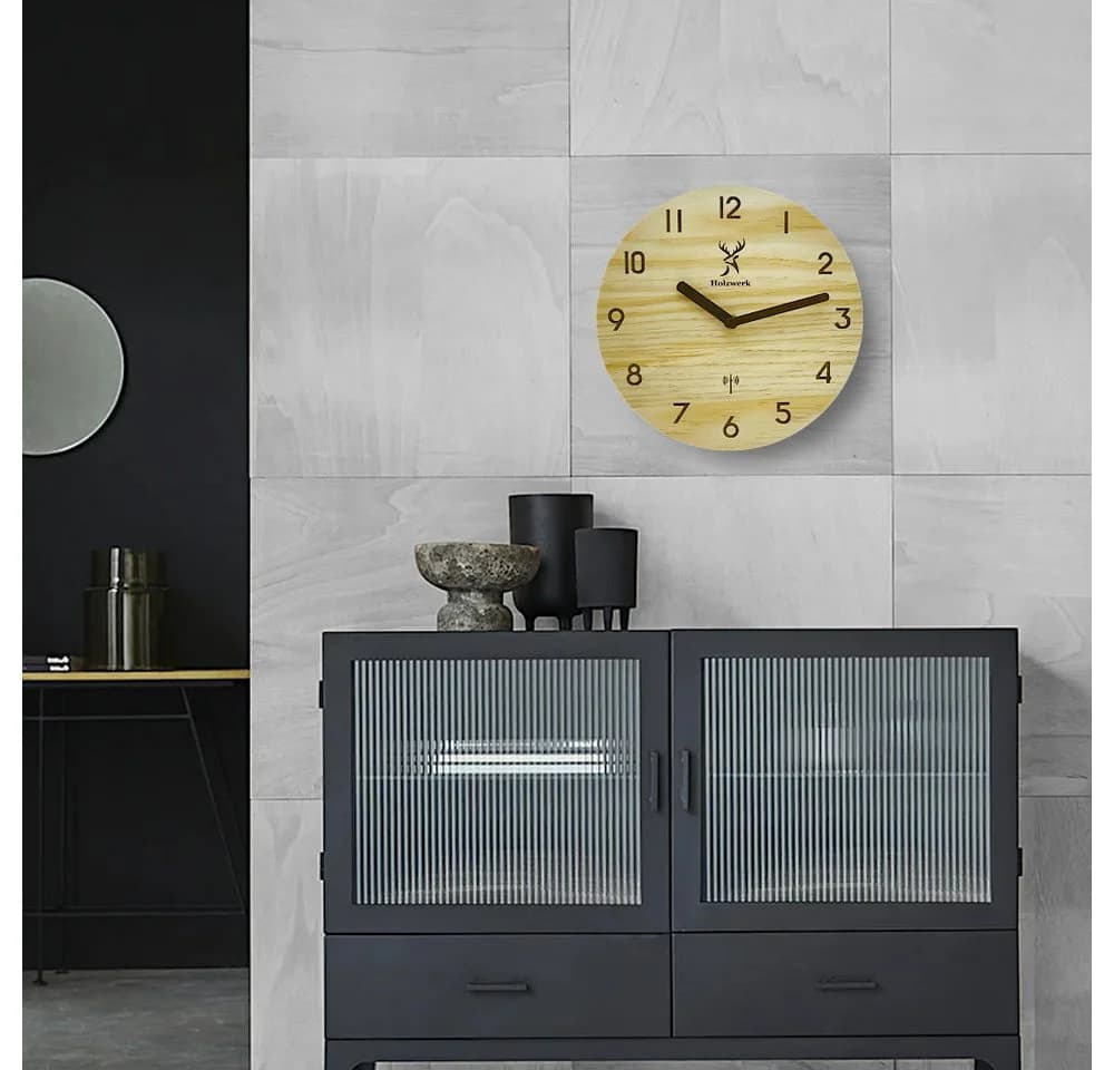 Holzwerk Funkwanduhr 25 cm Beige Modernes Holz Design