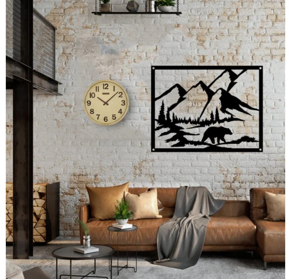 Holzwerk Wanduhr BOHO Rattan Designer Loft Holz Quarzuhr 30 cm - Bild 5