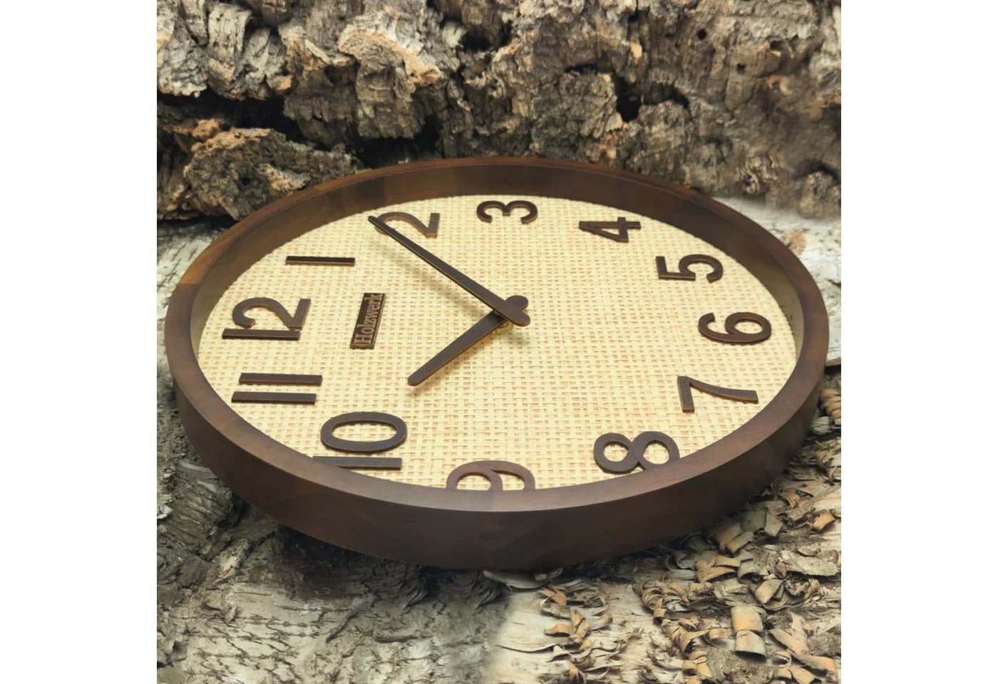 Holzwerk Wanduhr BOHO Rattan Designer Loft Holz Quarzwanduhr