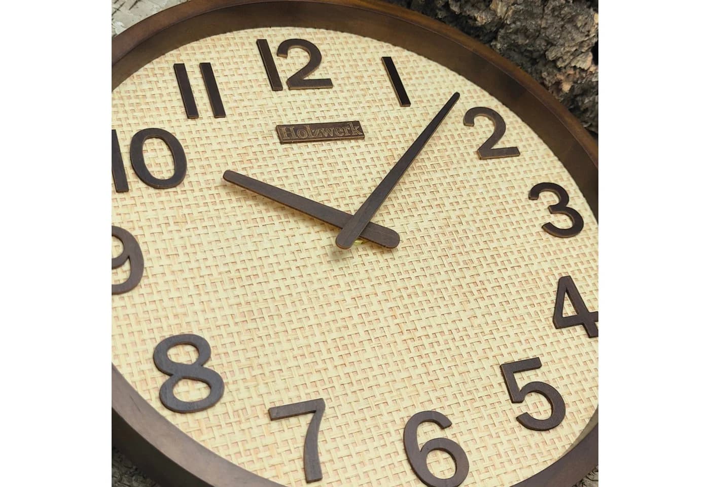 Holzwerk Wanduhr BOHO Rattan Designer Loft Holz Quarzwanduhr - Bild 4