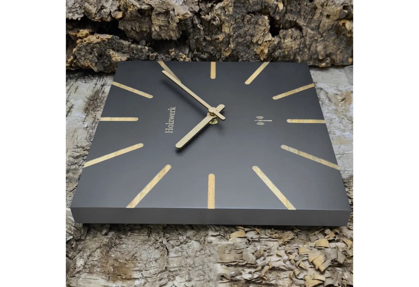 Holzwerk Funkwanduhr Eckige Designer Loft Wanduhr 25 cm