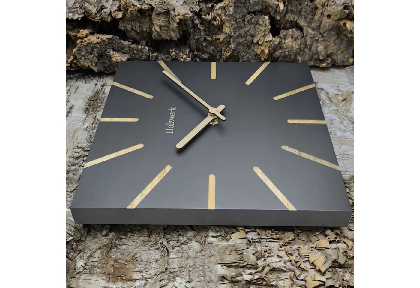 Holzwerk Eckige Designer Holz Quarzwanduhr Braun/Grau/Beige