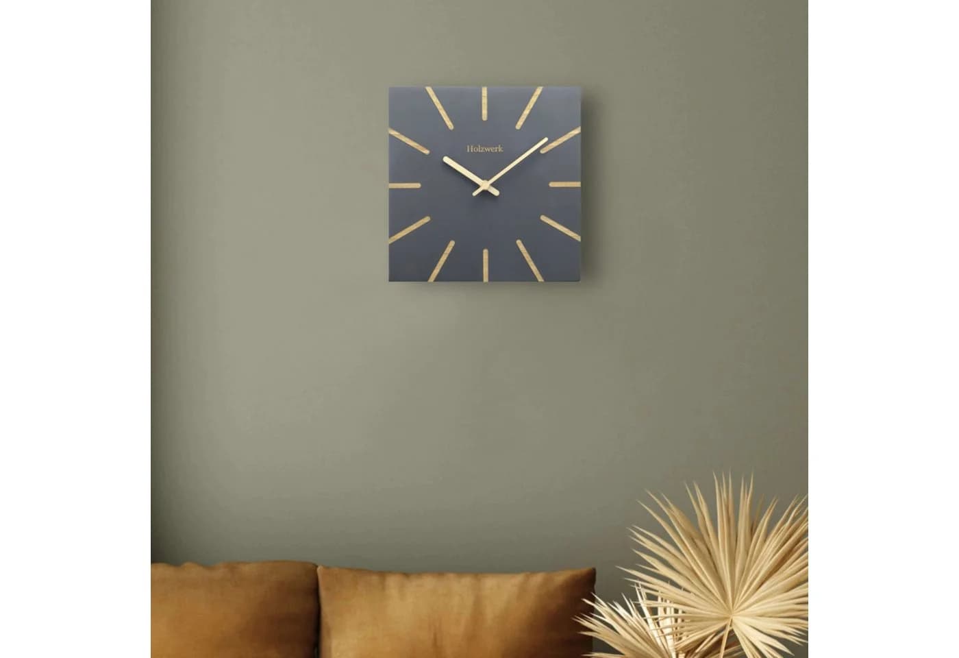 Holzwerk Eckige Designer Holz Quarzwanduhr Braun/Grau/Beige - Bild 3