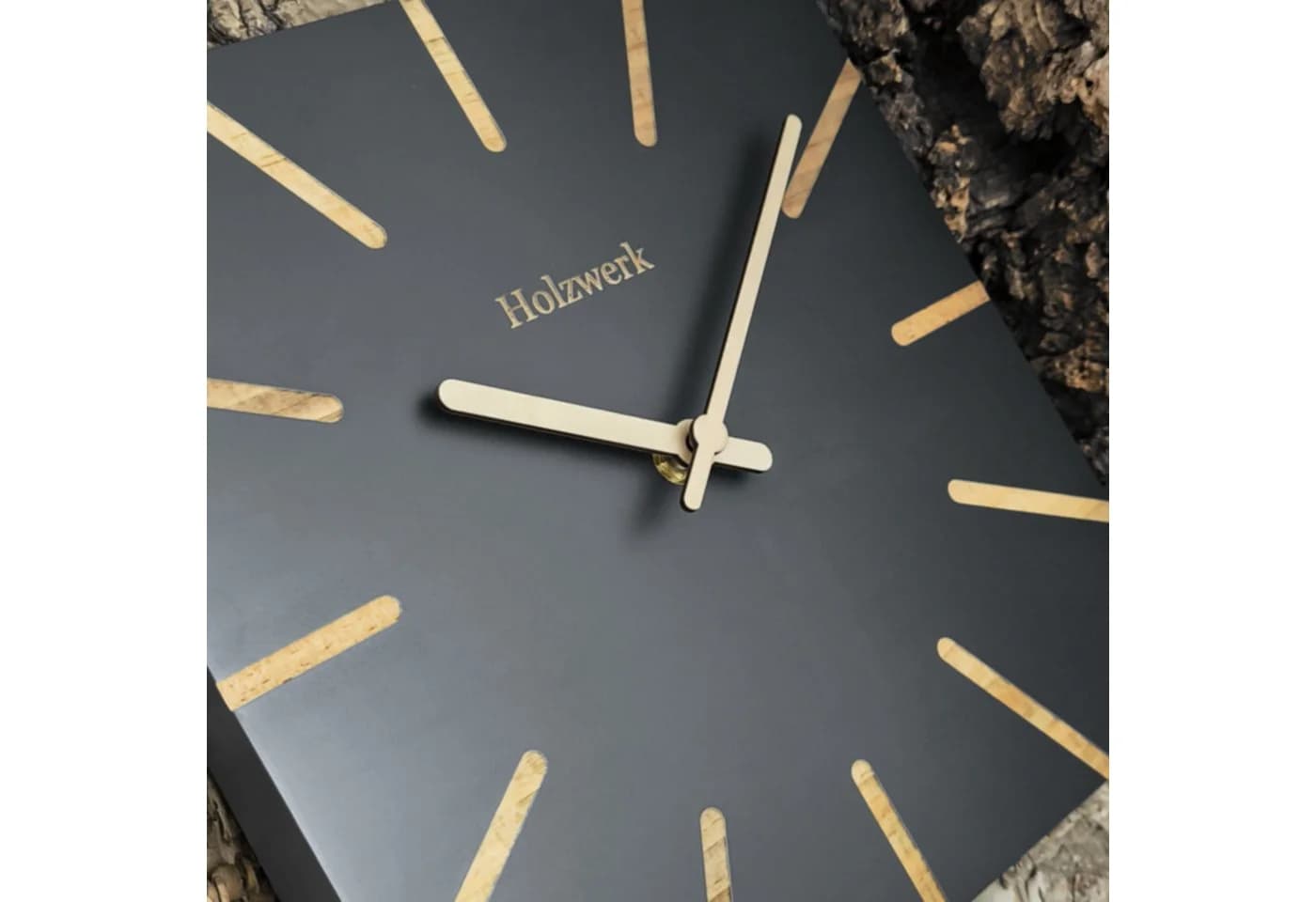 Holzwerk Eckige Designer Holz Quarzwanduhr Braun/Grau/Beige - Bild 4