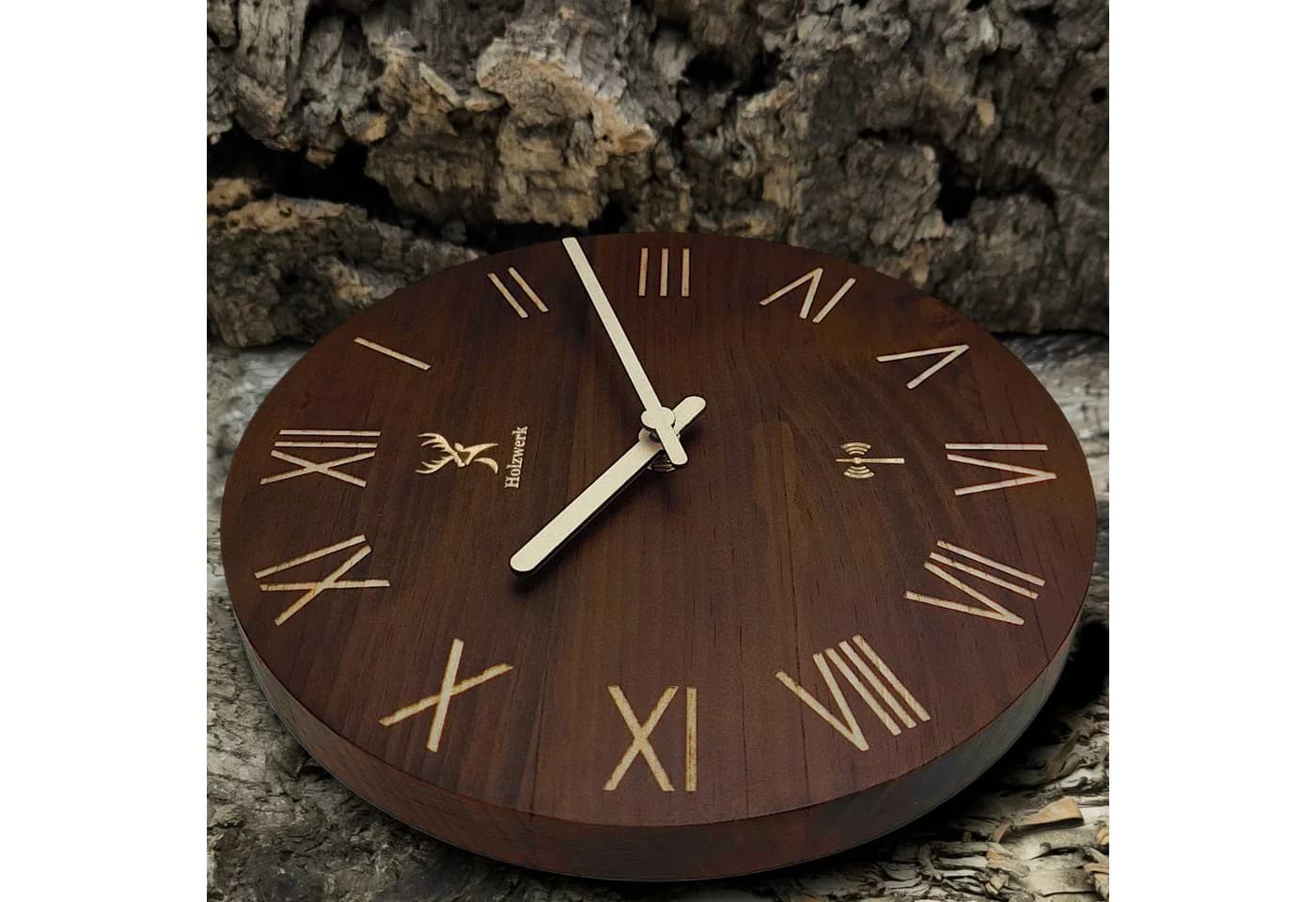 Holzwerk Funkwanduhr LAUENAU Holz Wanduhr 40 cm Ø Römische Ziffern