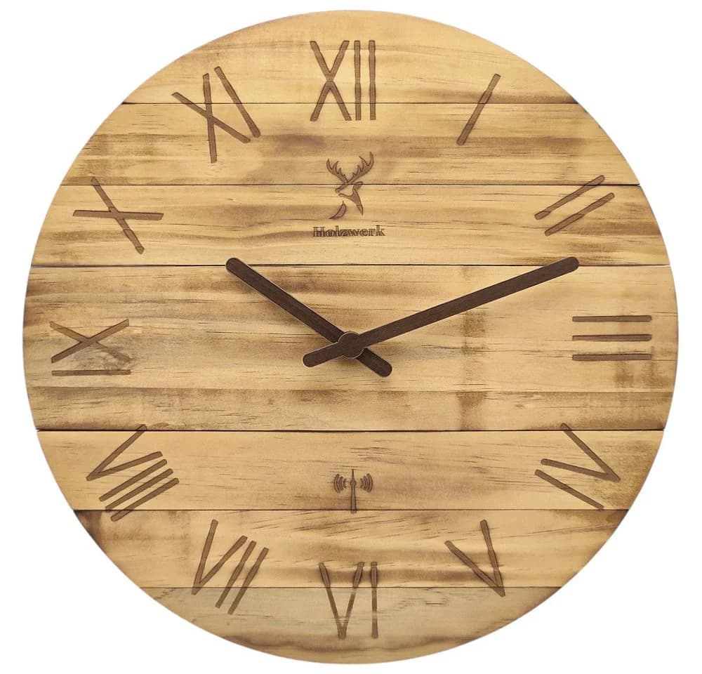Holzwerk Funkwanduhr Designer Loft Beige/Braun Massivholz - Bild 2