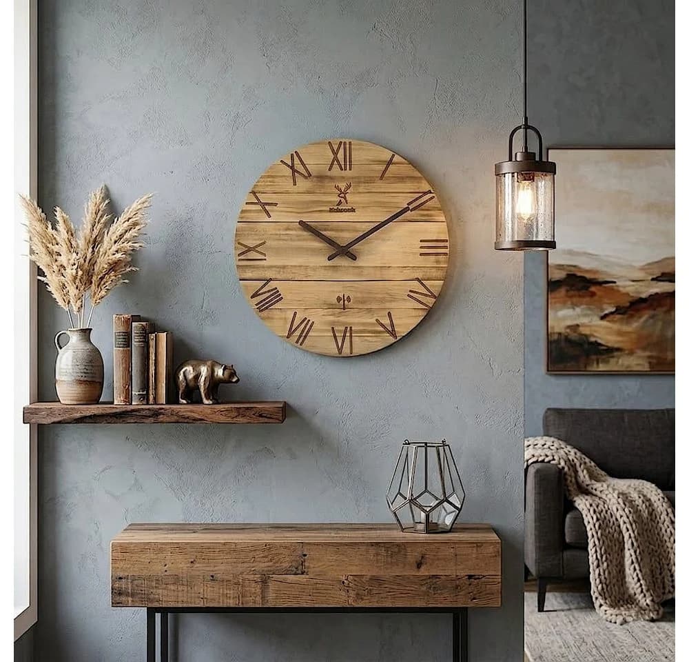 Holzwerk Funkwanduhr Designer Loft Beige/Braun Massivholz - Bild 3