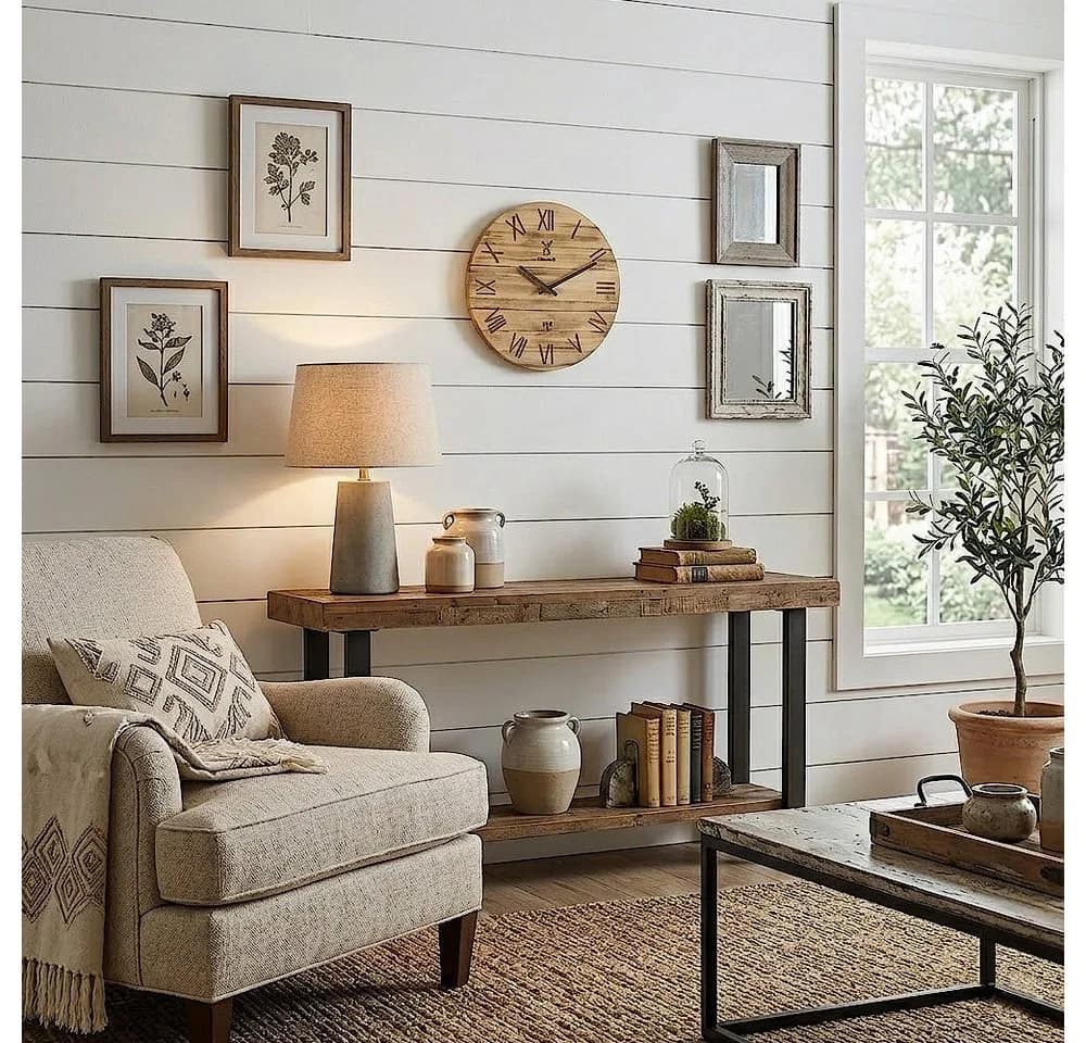 Holzwerk Funkwanduhr Designer Loft Beige/Braun Massivholz - Bild 5