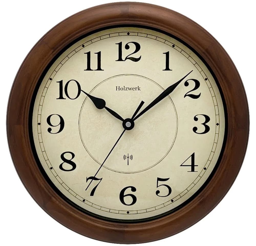 Holzwerk Funk-Wanduhr 35 cm Massivholz Beige/Braun Modern - Bild 2