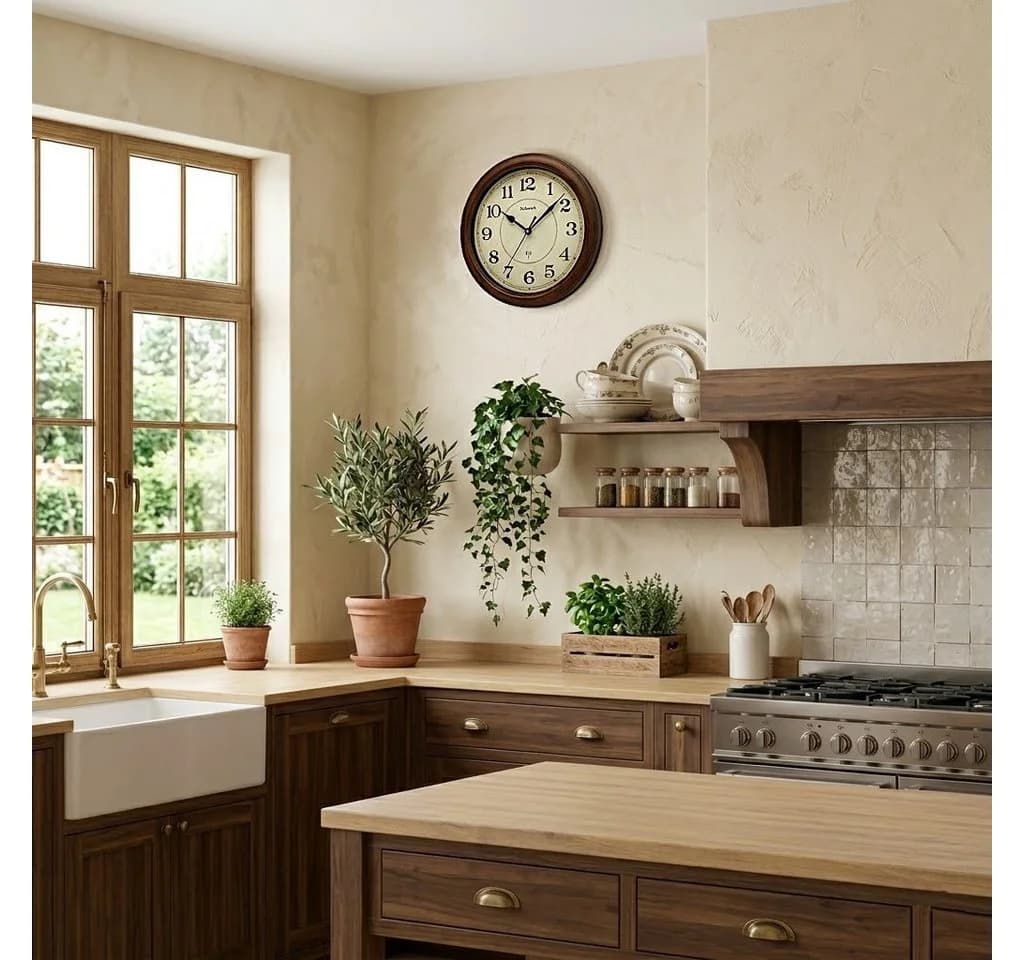 Holzwerk Funk-Wanduhr 35 cm Massivholz Beige/Braun Modern - Bild 5