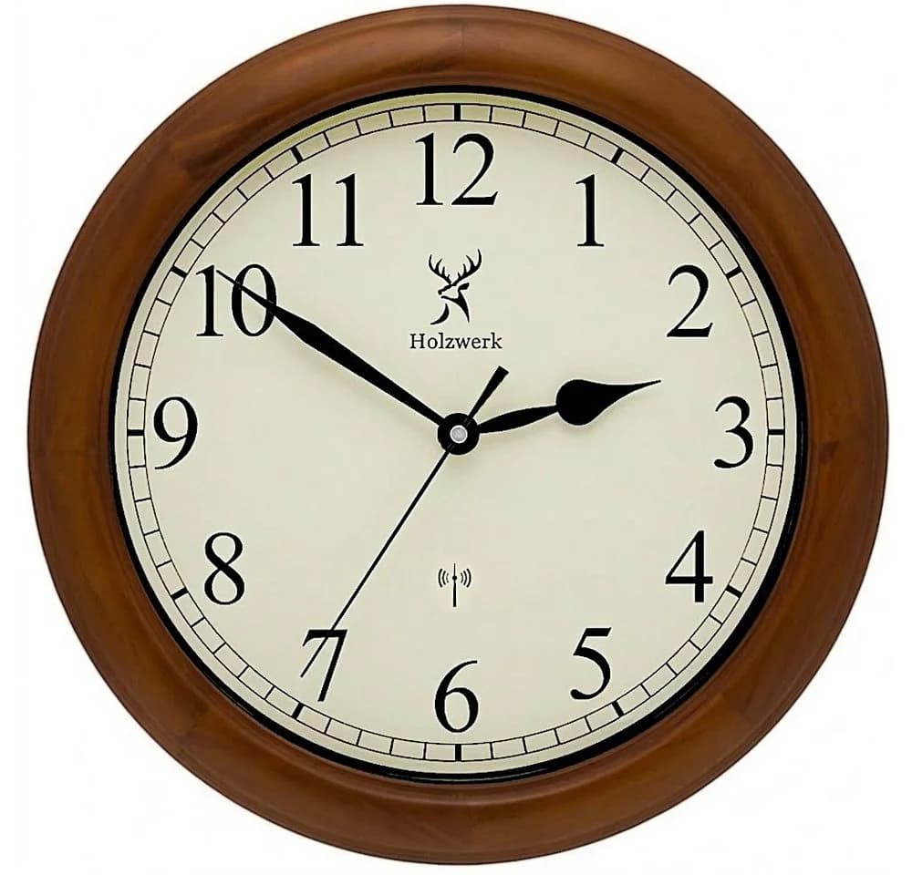 Holzwerk Funkwanduhr Designer Loft Braun Beige Analog - Bild 2