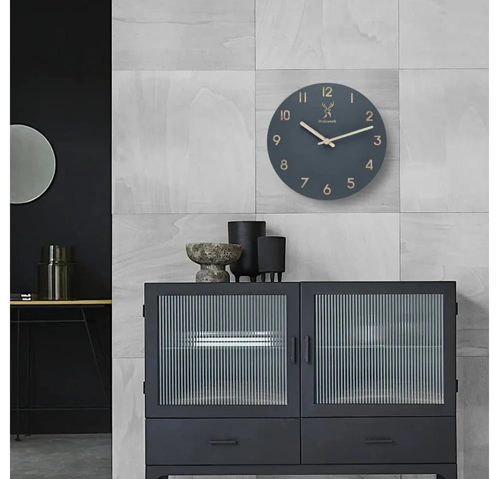 Holzwerk Wanduhr Designer Loft Quarzwanduhr aus Holz