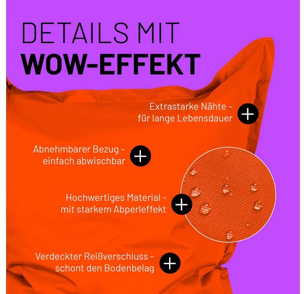 Lumaland Sitzsack XXL 380L Wasserfest Orange Indoor Outdoor - Bild 5