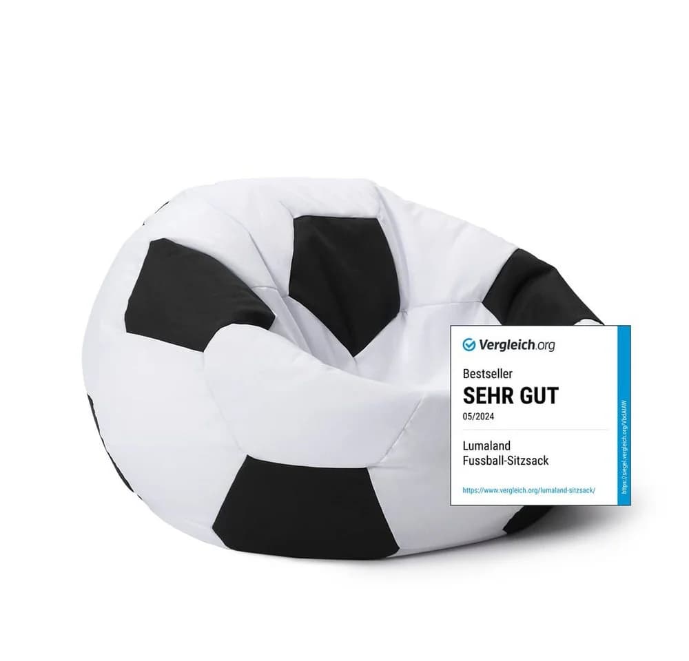 Lumaland Sitzsack Luxury Fußball Gaming Sitzkissen Bodenkissen Schwarz/Weiß - Bild 2