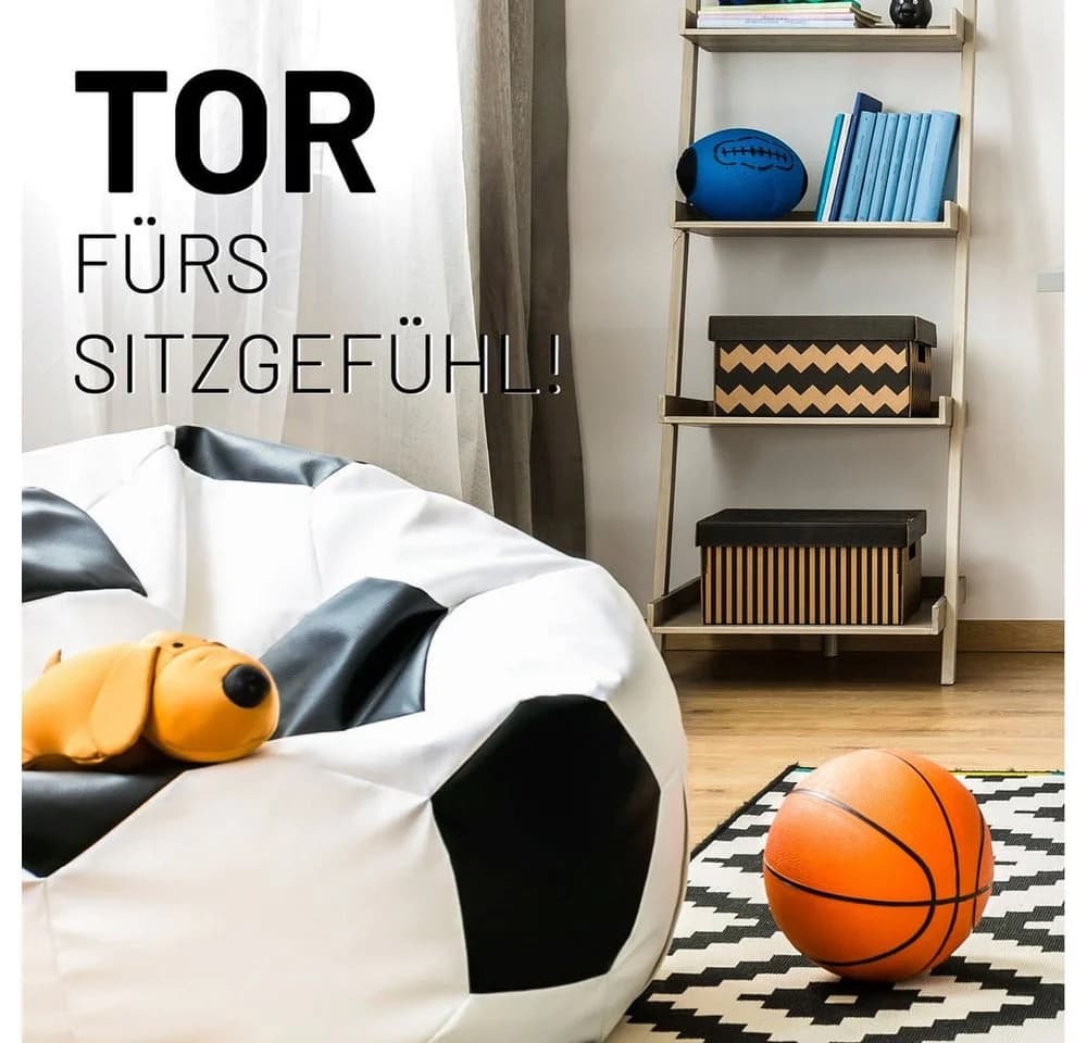 Lumaland Sitzsack Luxury Fußball Gaming Sitzkissen Bodenkissen Schwarz/Weiß - Bild 3