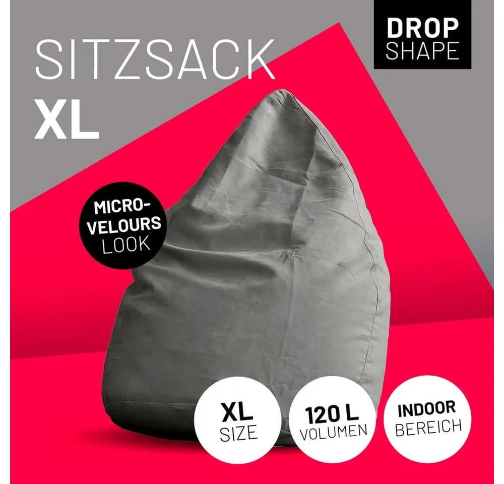 Lumaland Sitzsack Luxury XL Grau Microvelours