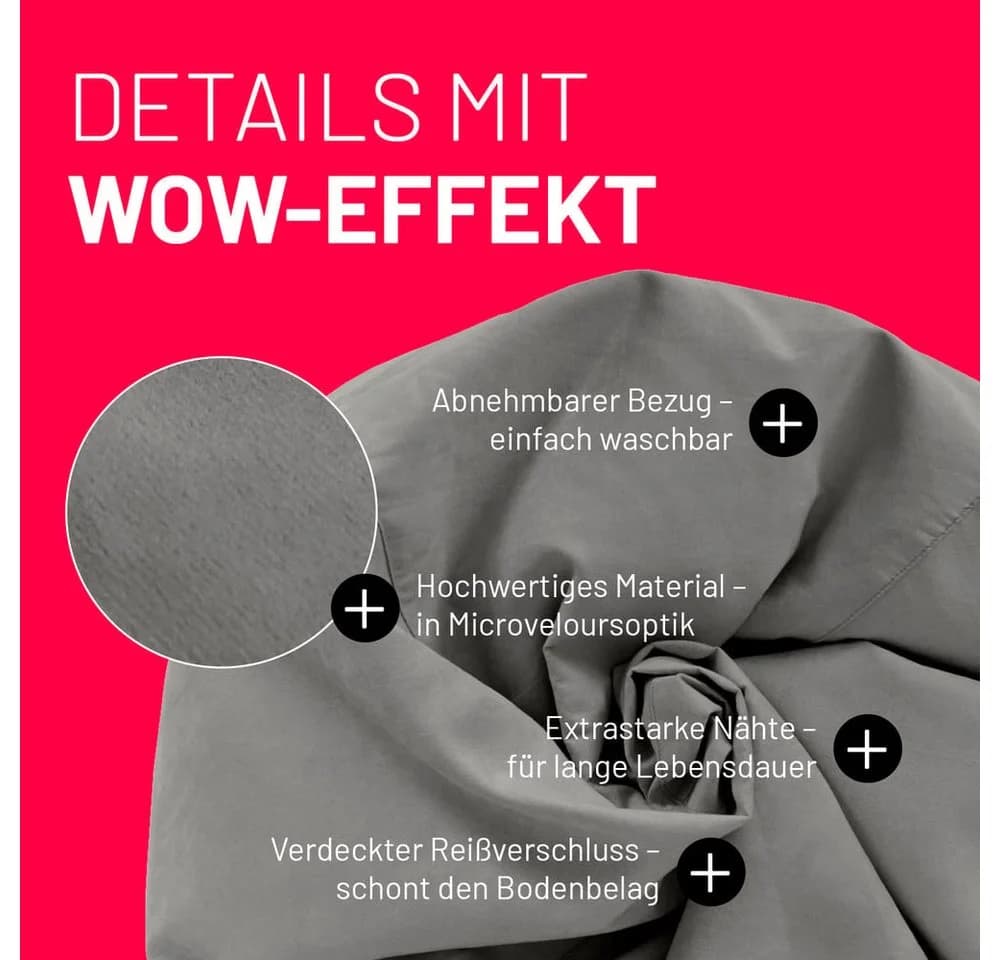Lumaland Sitzsack Luxury XL Grau Microvelours - Bild 5