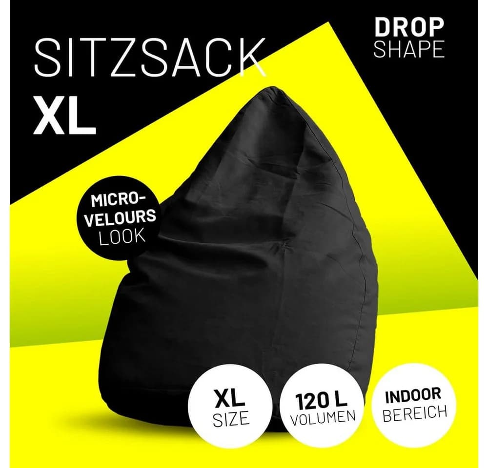 Lumaland Sitzsack Luxury XL Schwarz Microvelours