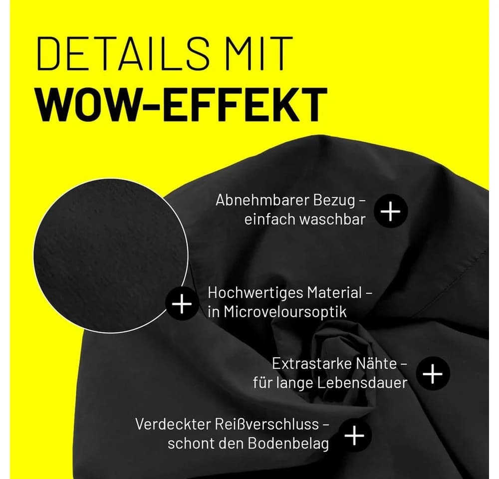 Lumaland Sitzsack Luxury XL Schwarz Microvelours - Bild 5