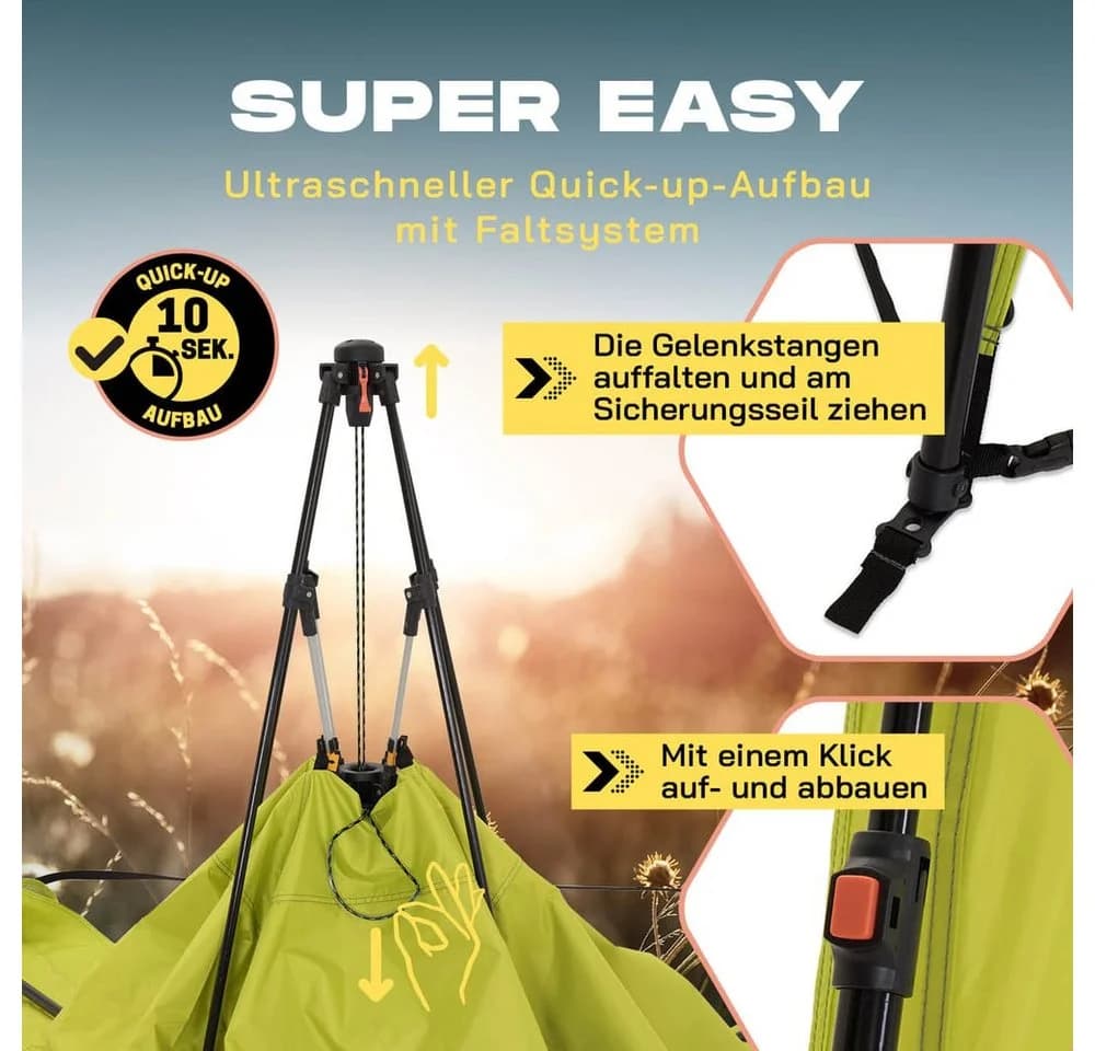 Lumaland Pop up Familienzelt für 3 Personen 10 Sek. Quick-up-Aufbau Faltsystem - Bild 4