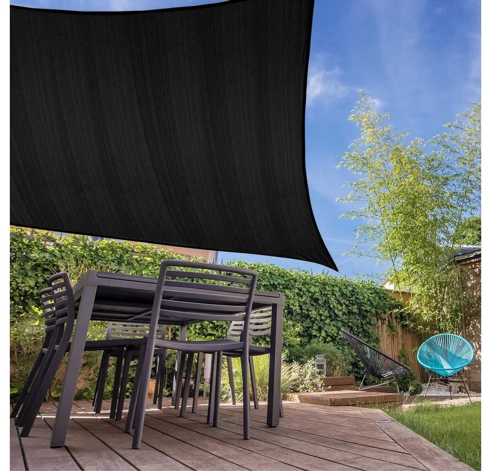 Lumaland Sonnensegel 5x7m Schwarz HDPE UV-Schutz