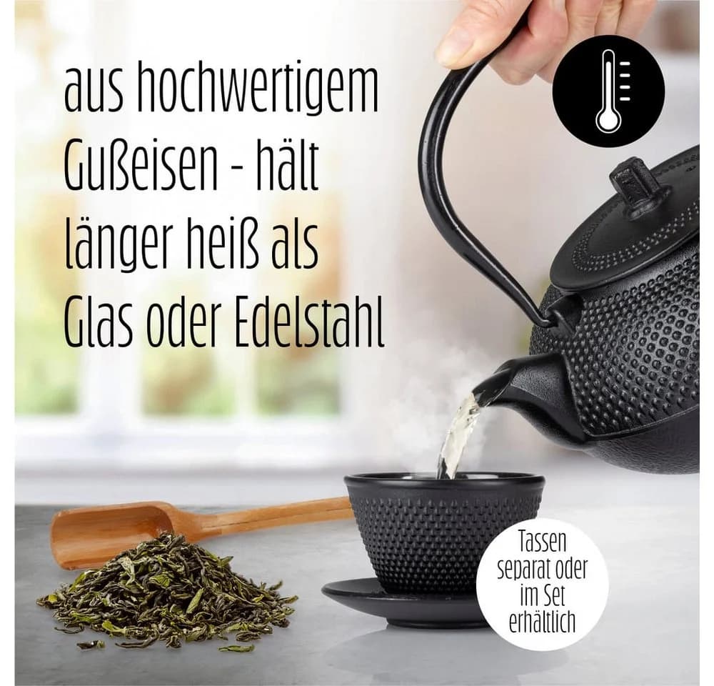 Lumaland Teekanne Gusseisen 1,4L Asia Hobnail Design Schwarz