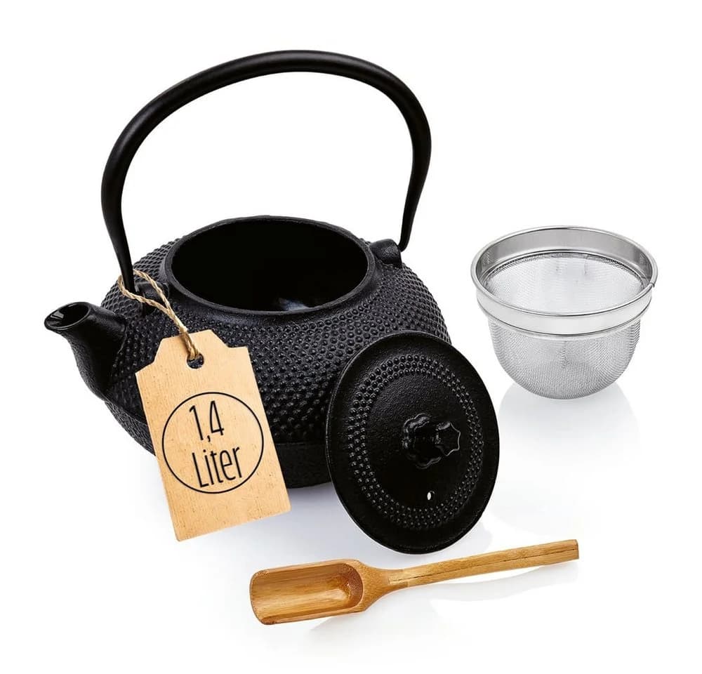 Lumaland Teekanne Gusseisen 1,4L Asia Hobnail Design Schwarz - Bild 2