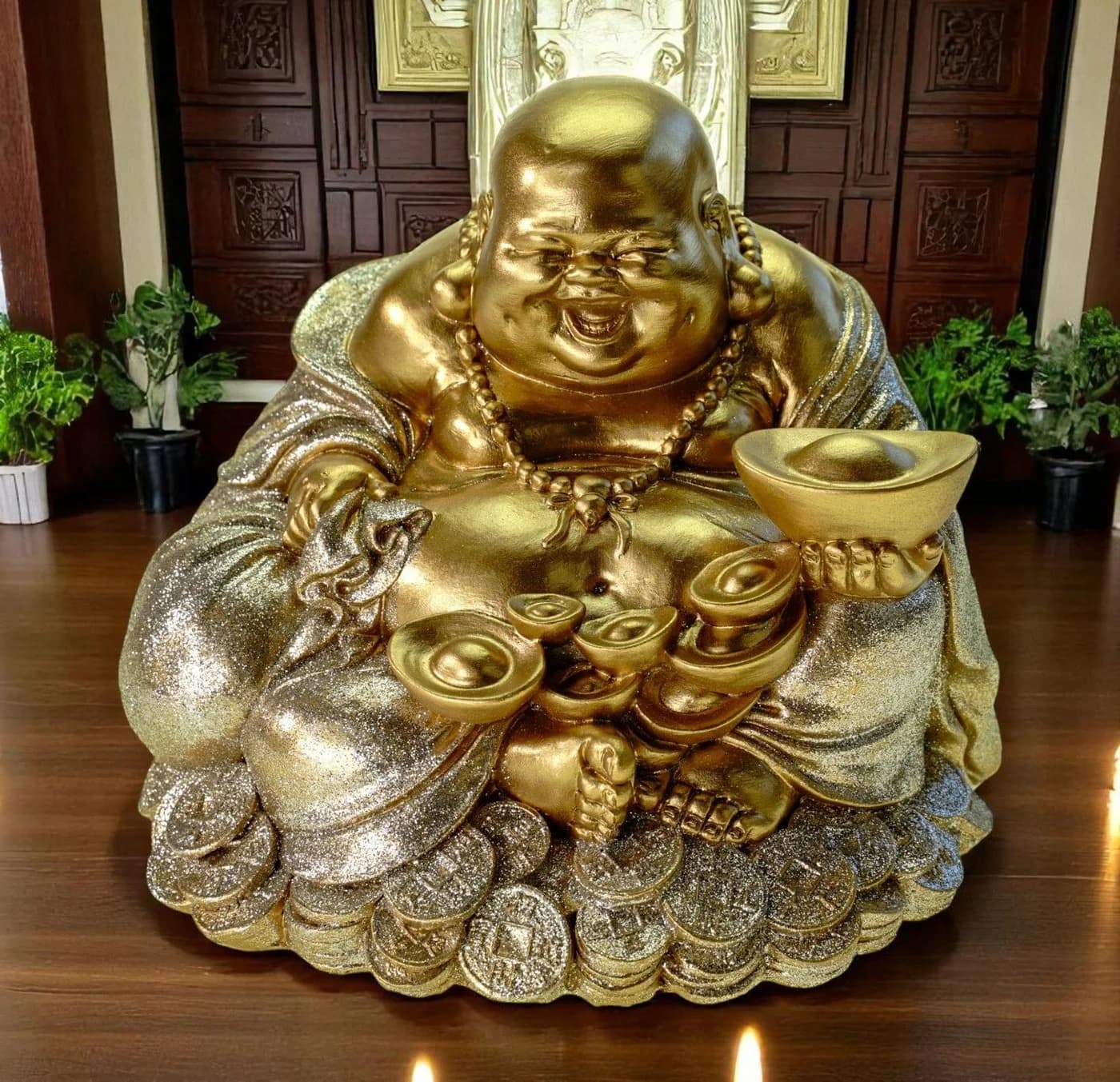 Kremers Schatzkiste Glücksbuddha Spardose XXL Bunt Polyresin