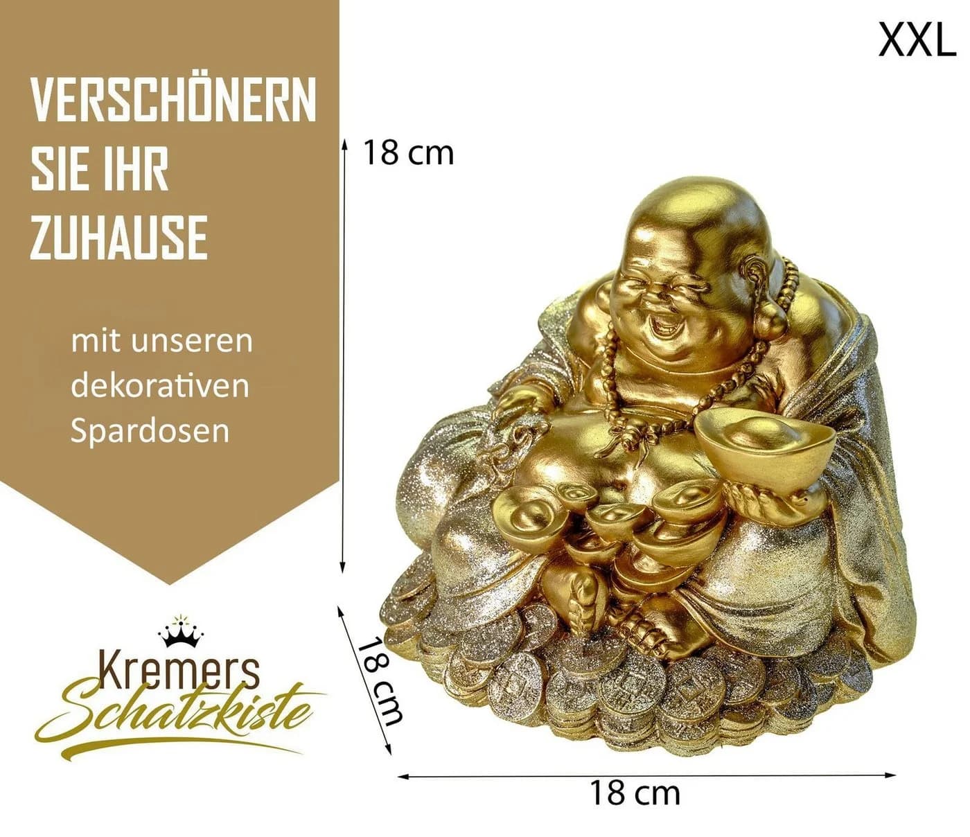 Kremers Schatzkiste Glücksbuddha Spardose XXL Bunt Polyresin - Bild 3